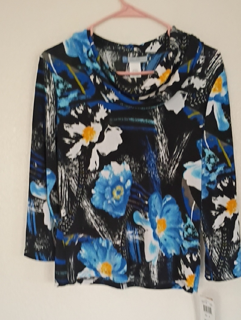 Women’s Blue Floral Cowl Neck Top